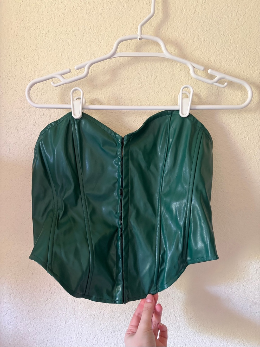 Green Faux Leather Strapless Corset Top